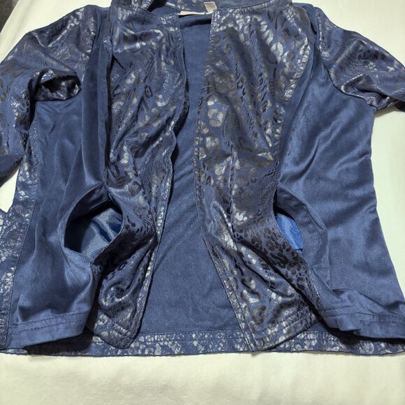Chico's Navy Shiny Snakeskin Soft Suede Open Front L/S Jacket Size 1- Medium M - Picture 12 of 13